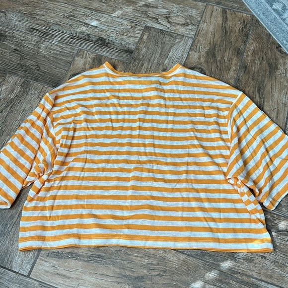 Frame Women's Boxy Crop Tee stripe organic linen orange large - Picture 6 of 6